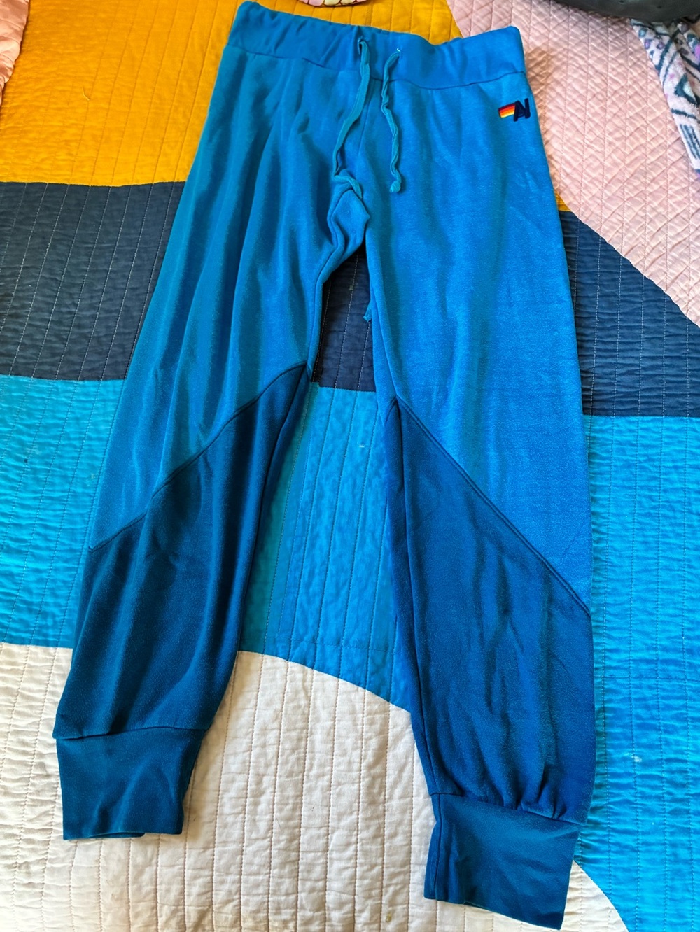 Aviator Nation Teal & Dark Teal Colorblock Joggers